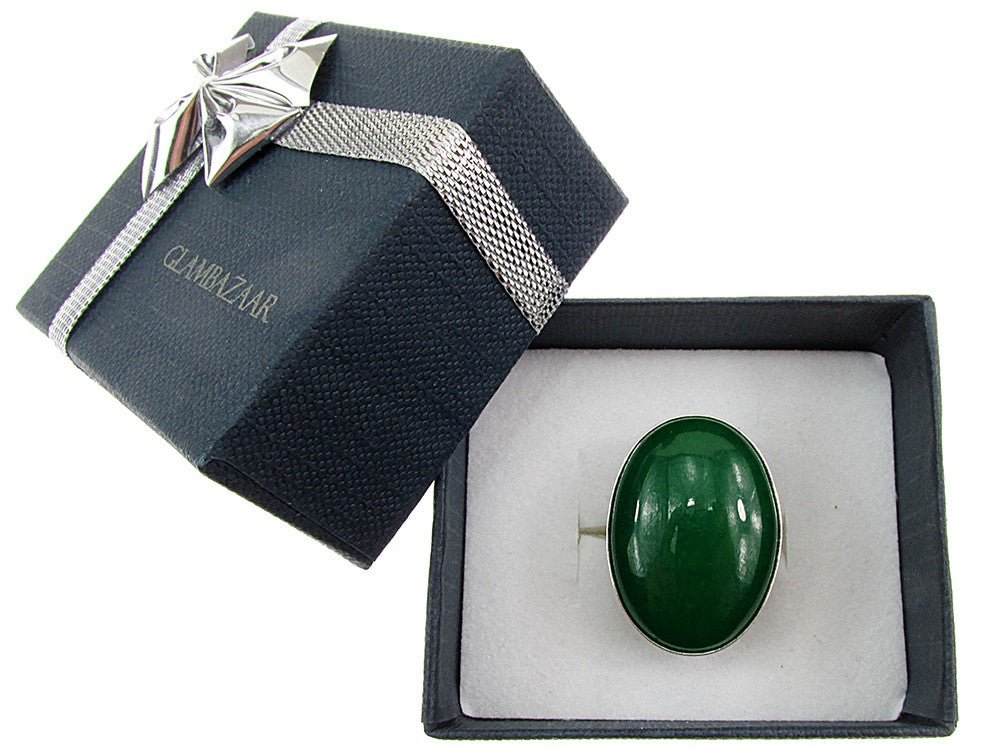 Inel argint reglabil masiv cu agata verde 25x18 MM - GlamBazaar.ro