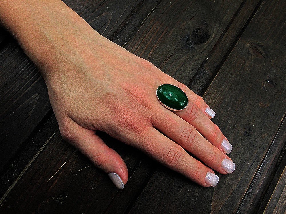 Inel argint reglabil masiv cu agata verde 25x18 MM - GlamBazaar.ro