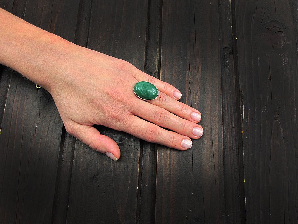 Inel argint reglabil masiv cu aventurin natural 25x18 MM - GlamBazaar.ro