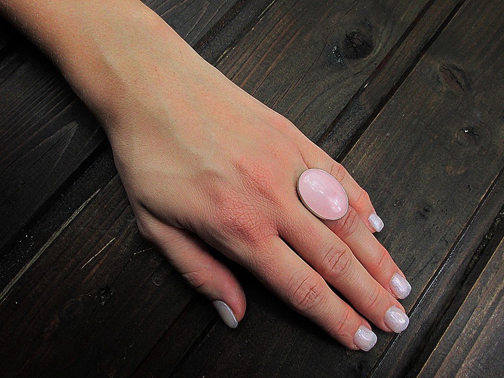 Inel argint reglabil masiv cu cuart roz 25x18 MM - GlamBazaar.ro