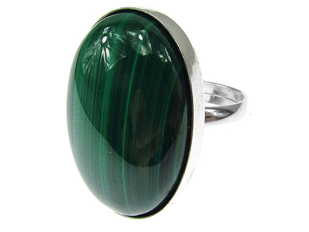 Inel argint reglabil masiv cu malachit natural 25x18 MM - GlamBazaar.ro