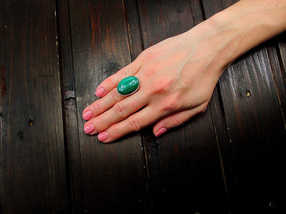 Inel argint reglabil masiv cu malachit natural 25x18 MM - GlamBazaar.ro