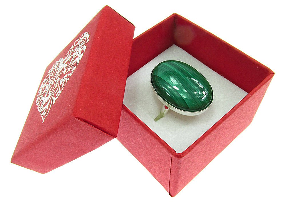 Inel argint reglabil masiv cu malachit natural 25x18 MM - GlamBazaar.ro