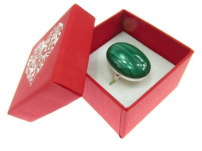 Inel argint reglabil masiv cu malachit natural 25x18 MM - GlamBazaar.ro