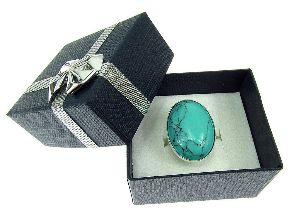 Inel argint reglabil masiv cu turcoaz 25x18 MM - GlamBazaar.ro
