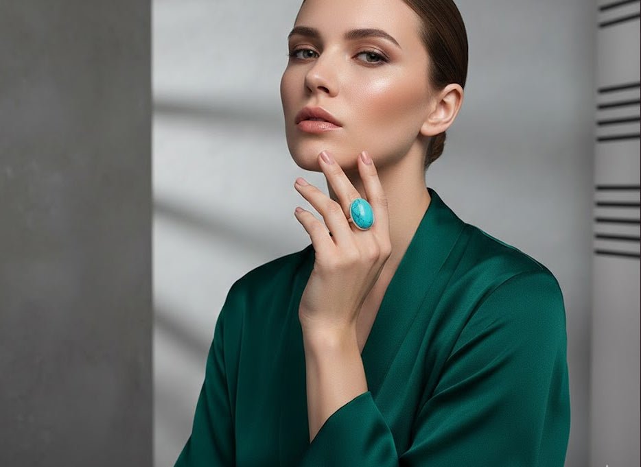 Inel argint reglabil masiv cu turcoaz 25x18 MM - GlamBazaar.ro