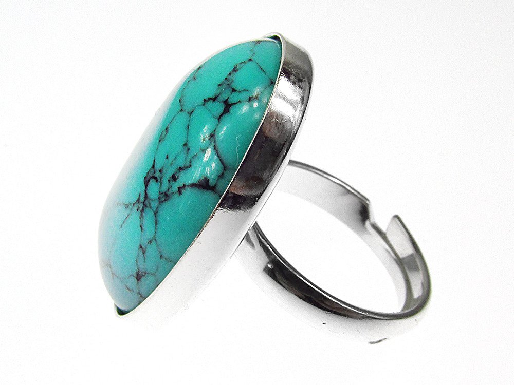 Inel argint reglabil masiv cu turcoaz 25x18 MM - GlamBazaar.ro