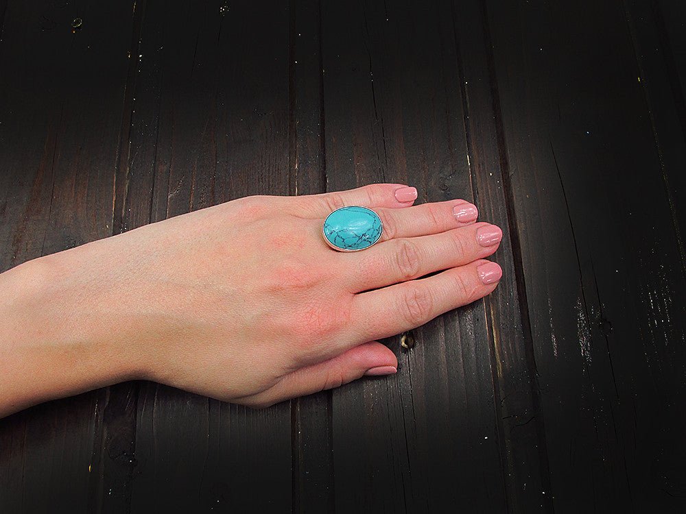 Inel argint reglabil masiv cu turcoaz 25x18 MM - GlamBazaar.ro