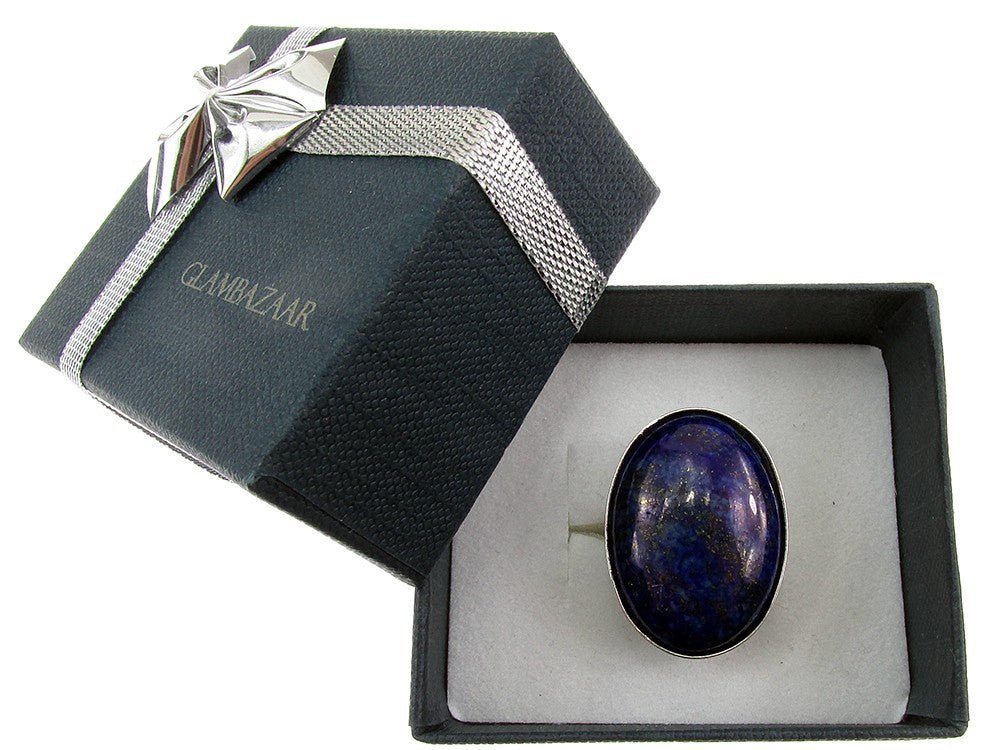 Inel argint reglabil masiv lapis lazuli 25x18 MM - GlamBazaar.ro