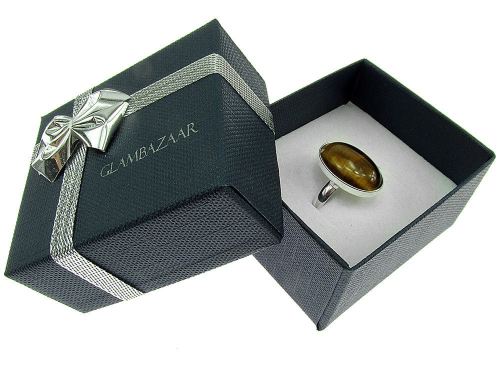 Inel argint reglabil ochi de tigru 18x13 MM - GlamBazaar.ro