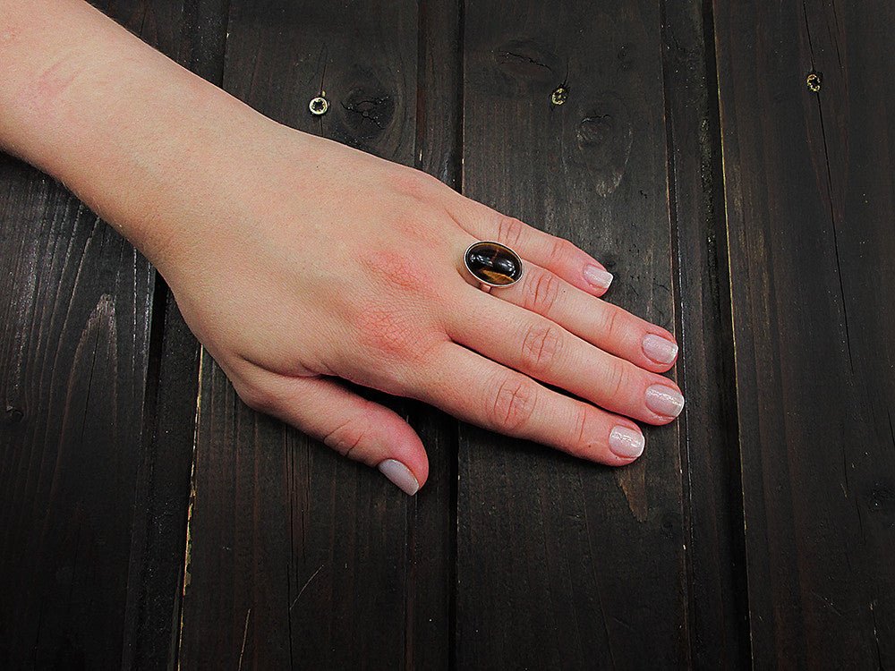 Inel argint reglabil ochi de tigru 18x13 MM - GlamBazaar.ro