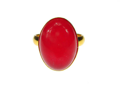 Inel argint reglabil placat cu aur cu agat rosu 14x10 MM - GlamBazaar.ro