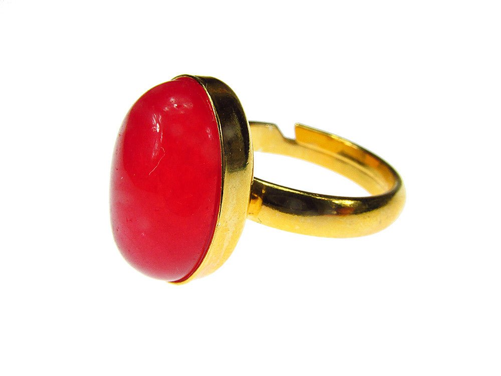 Inel argint reglabil placat cu aur cu agat rosu 14x10 MM - GlamBazaar.ro