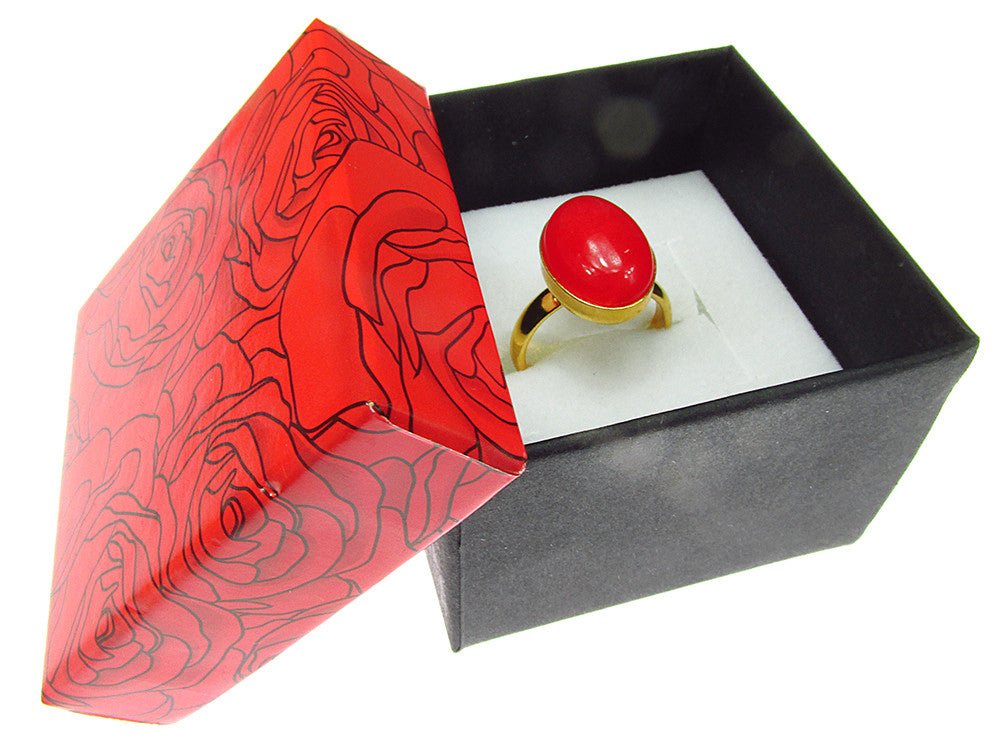 Inel argint reglabil placat cu aur cu agat rosu 14x10 MM - GlamBazaar.ro