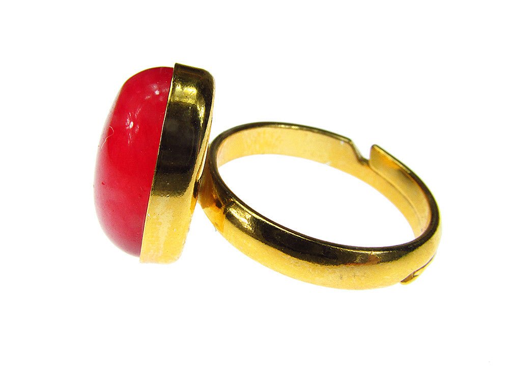 Inel argint reglabil placat cu aur cu agat rosu 14x10 MM - GlamBazaar.ro