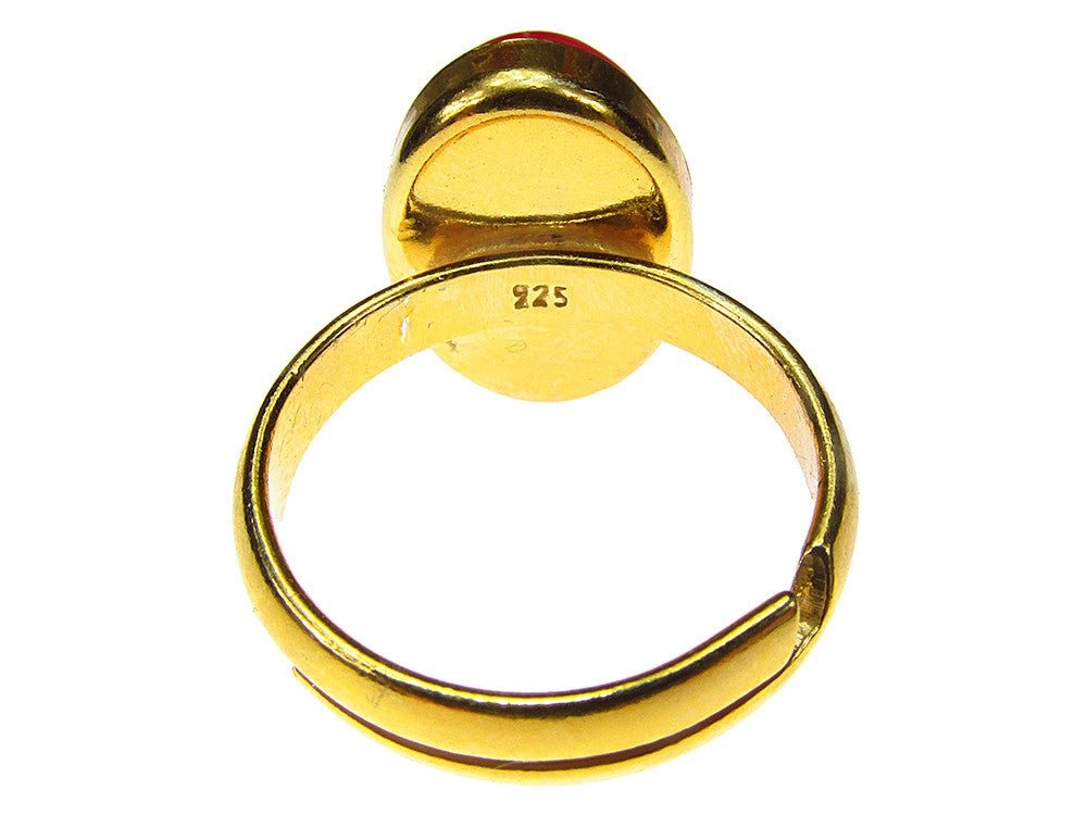 Inel argint reglabil placat cu aur cu agat rosu 14x10 MM - GlamBazaar.ro