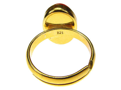 Inel argint reglabil placat cu aur cu agat rosu 14x10 MM - GlamBazaar.ro