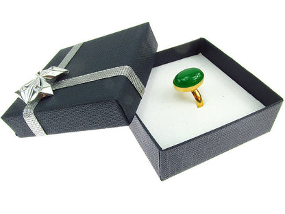 Inel argint reglabil placat cu aur cu agat verde 14x10 MM - GlamBazaar.ro