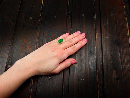 Inel argint reglabil placat cu aur cu agat verde 14x10 MM - GlamBazaar.ro