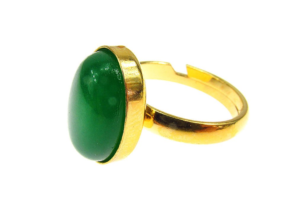 Inel argint reglabil placat cu aur cu agat verde 14x10 MM - GlamBazaar.ro