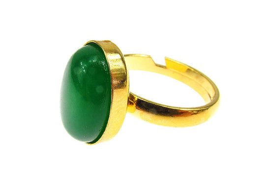 Inel argint reglabil placat cu aur cu agat verde 14x10 MM - GlamBazaar.ro