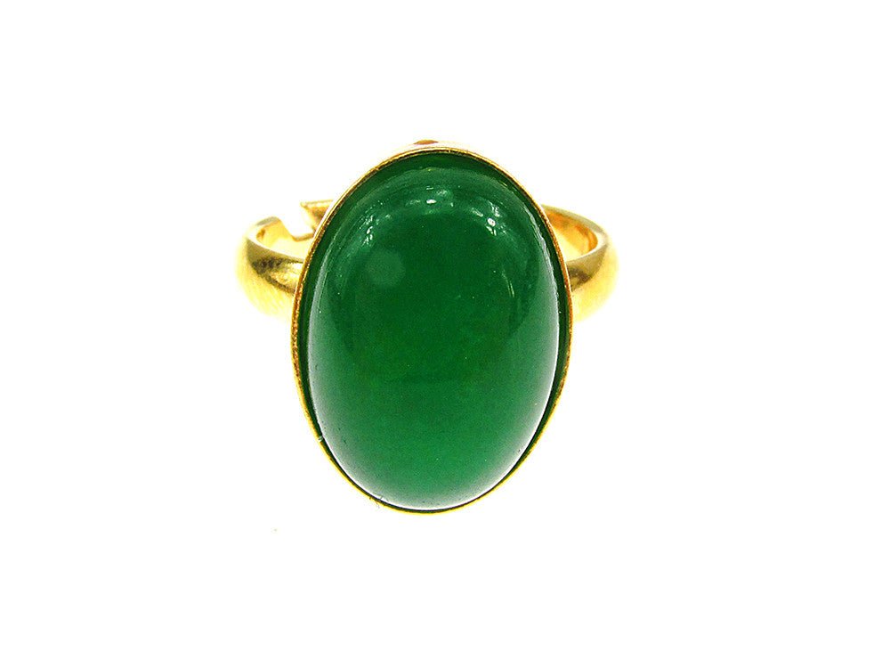 Inel argint reglabil placat cu aur cu agat verde 14x10 MM - GlamBazaar.ro