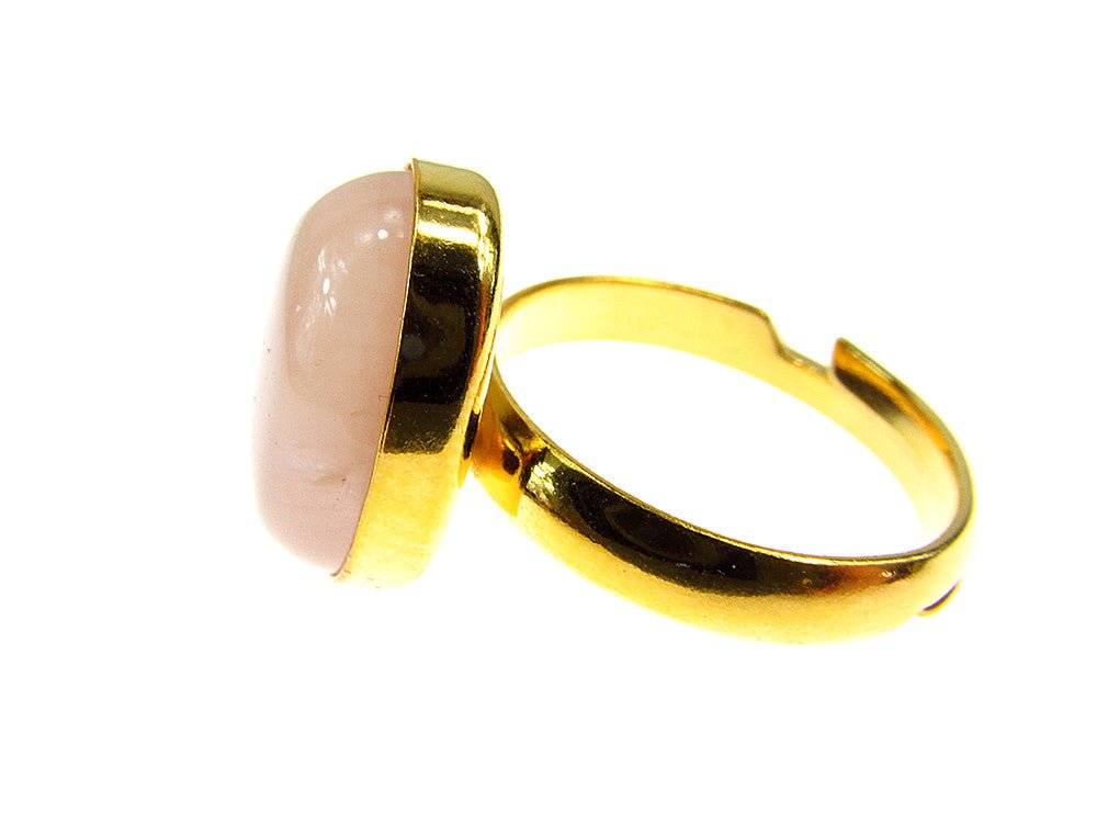 Inel argint reglabil placat cu aur cu cuart roz 14x10 MM - GlamBazaar.ro