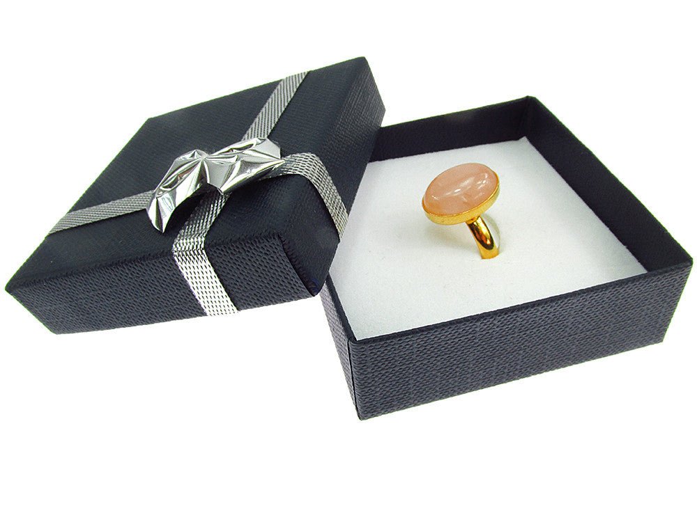 Inel argint reglabil placat cu aur cu cuart roz 14x10 MM - GlamBazaar.ro