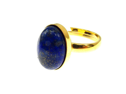 Inel argint reglabil placat cu aur cu lapis lazuli 14x10 MM - GlamBazaar.ro