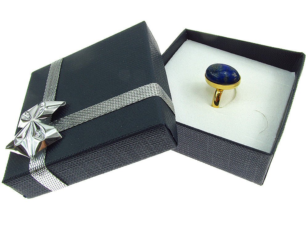 Inel argint reglabil placat cu aur cu lapis lazuli 14x10 MM - GlamBazaar.ro