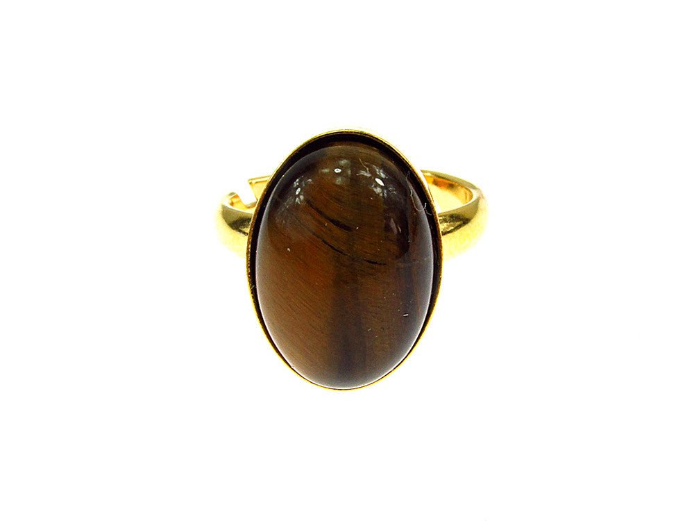 Inel argint reglabil placat cu aur cu ochi de tigru 14x10 MM - GlamBazaar.ro