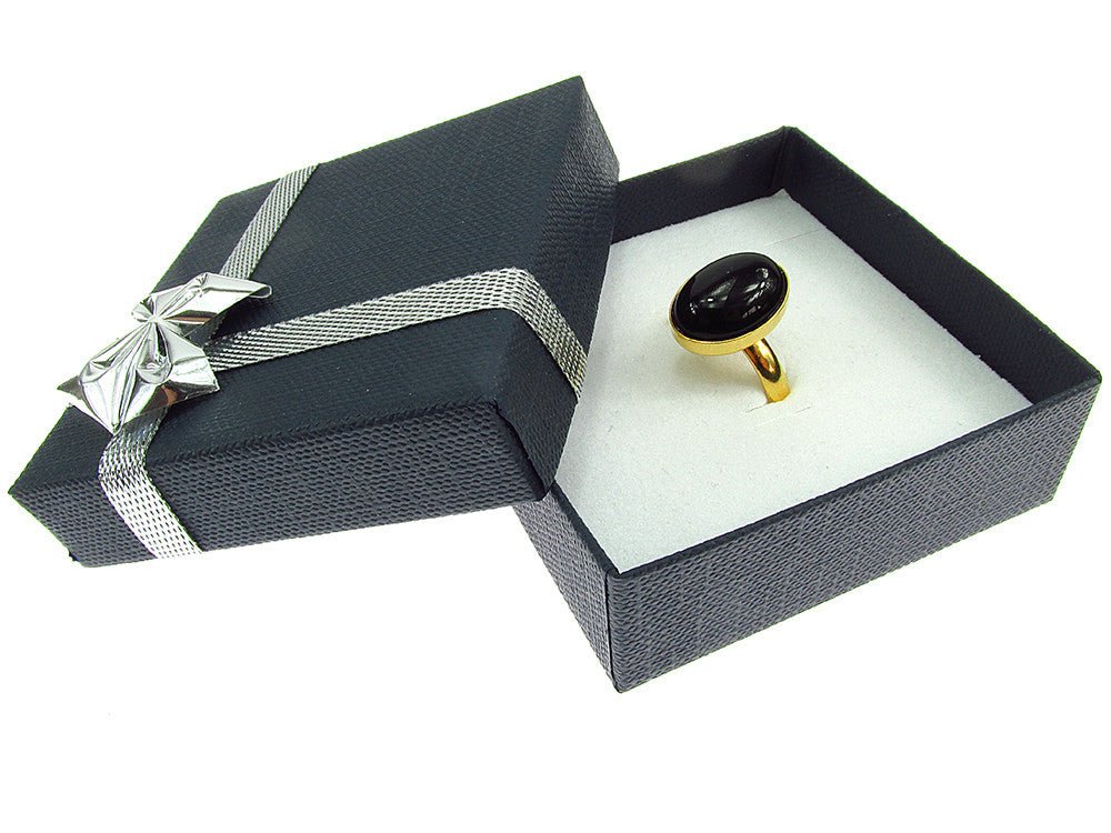 Inel argint reglabil placat cu aur cu onix 14x10 MM - GlamBazaar.ro