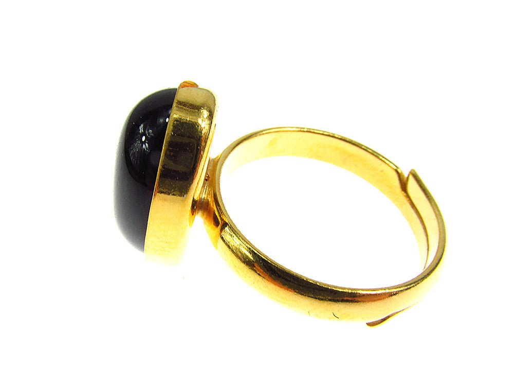 Inel argint reglabil placat cu aur cu onix 14x10 MM - GlamBazaar.ro