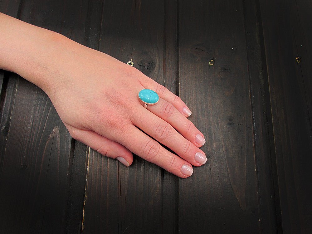 Inel argint reglabil turcoaz 18x13 MM - GlamBazaar.ro