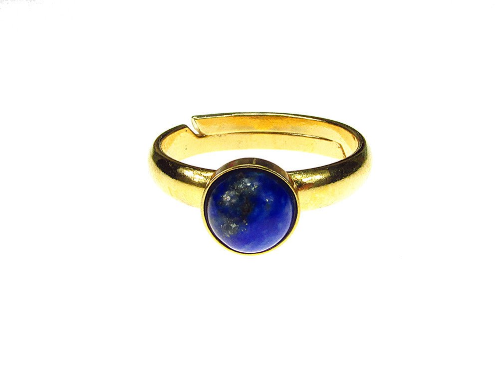 Inel reglabil argint placat cu aur lapis - lazuli natural 6 MM - GlamBazaar.ro