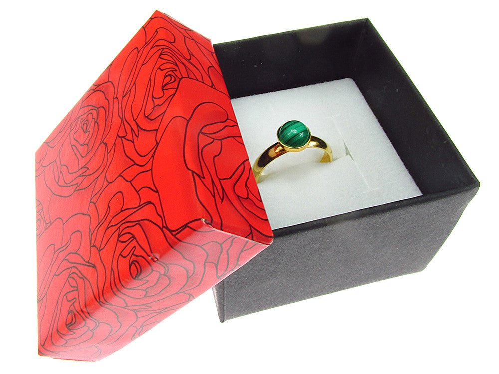 Inel reglabil argint placat cu aur malachit natural 6 MM - GlamBazaar.ro