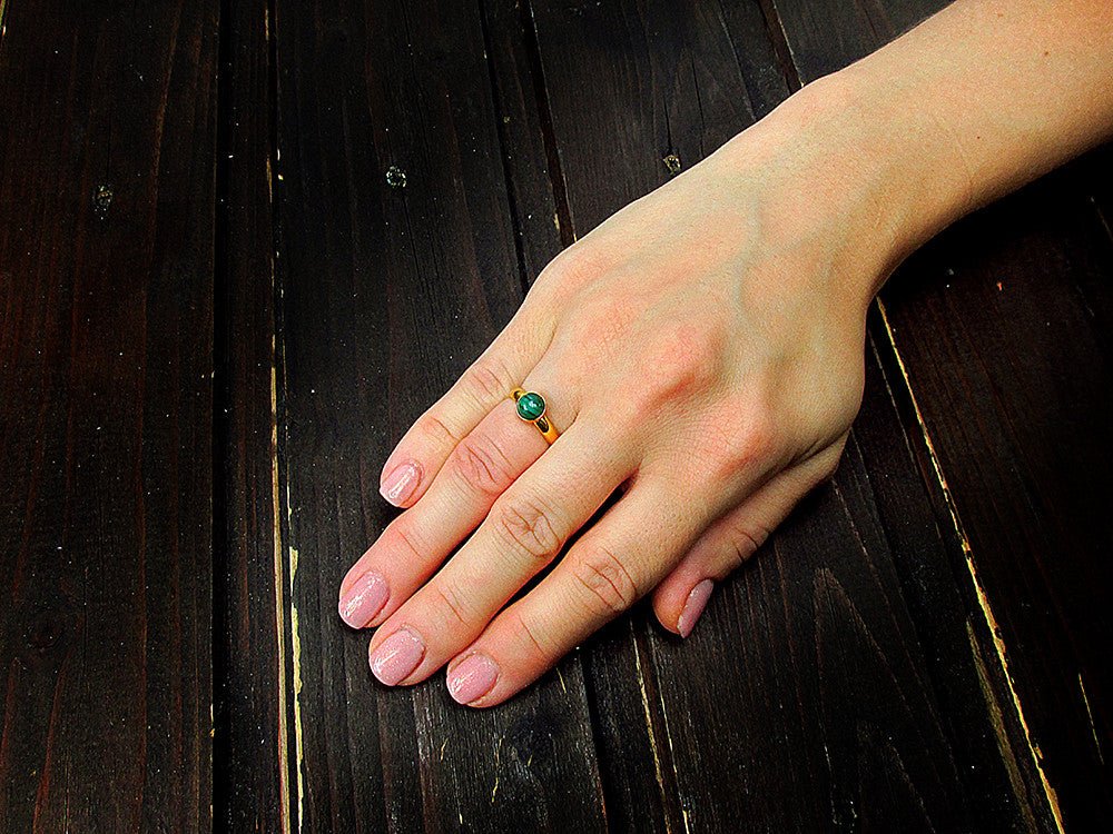 Inel reglabil argint placat cu aur malachit natural 6 MM - GlamBazaar.ro