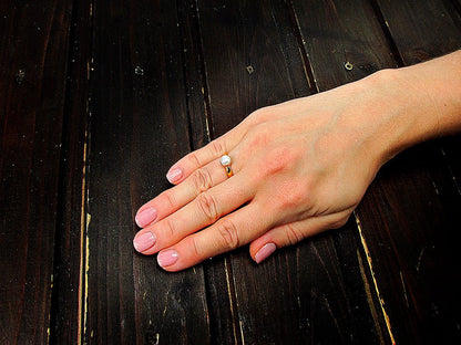 Inel reglabil argint placat cu aur perla de cultura 6 MM - GlamBazaar.ro