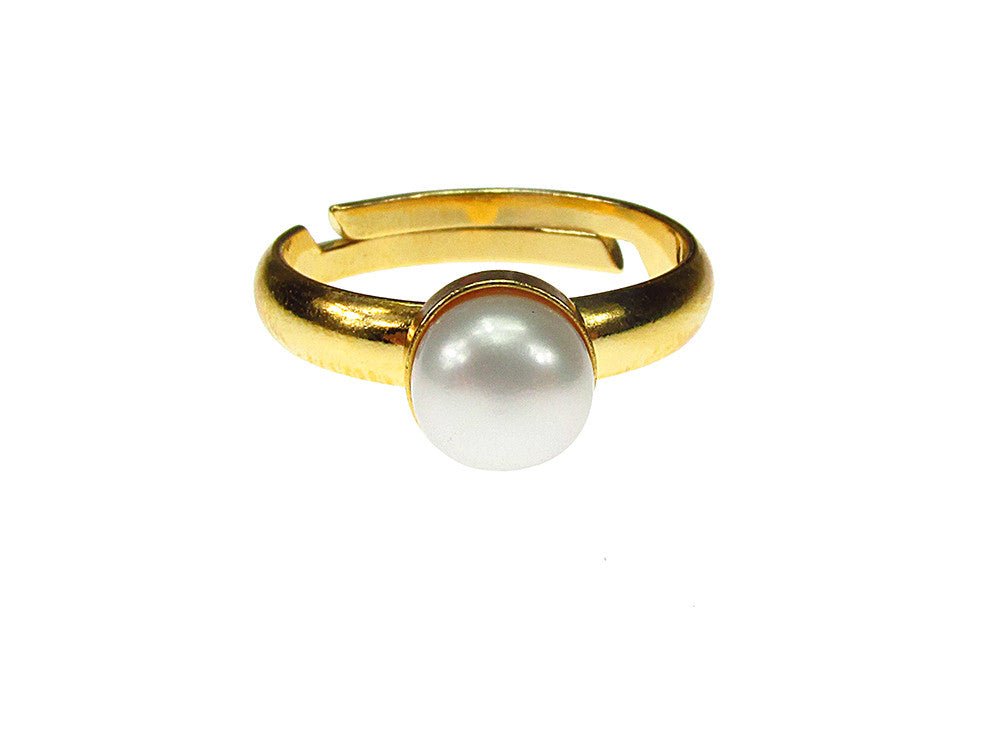 Inel reglabil argint placat cu aur perla de cultura 6 MM - GlamBazaar.ro