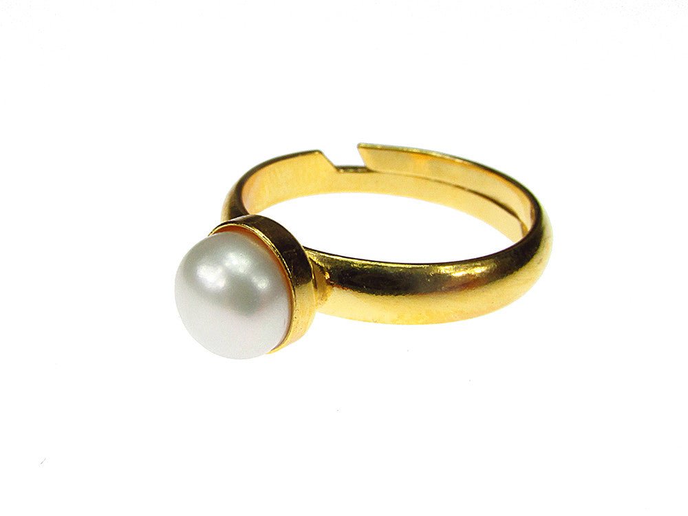 Inel reglabil argint placat cu aur perla de cultura 6 MM - GlamBazaar.ro