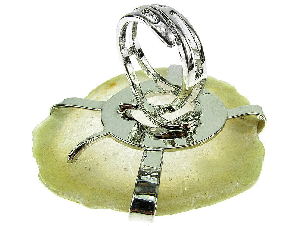 Inel reglabil statement masiv cu agat alb - transparent geoda - GlamBazaar.ro