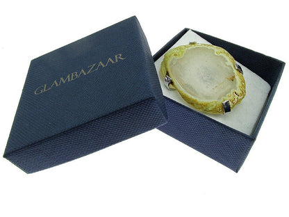 Inel reglabil statement masiv cu agat alb - transparent geoda - GlamBazaar.ro