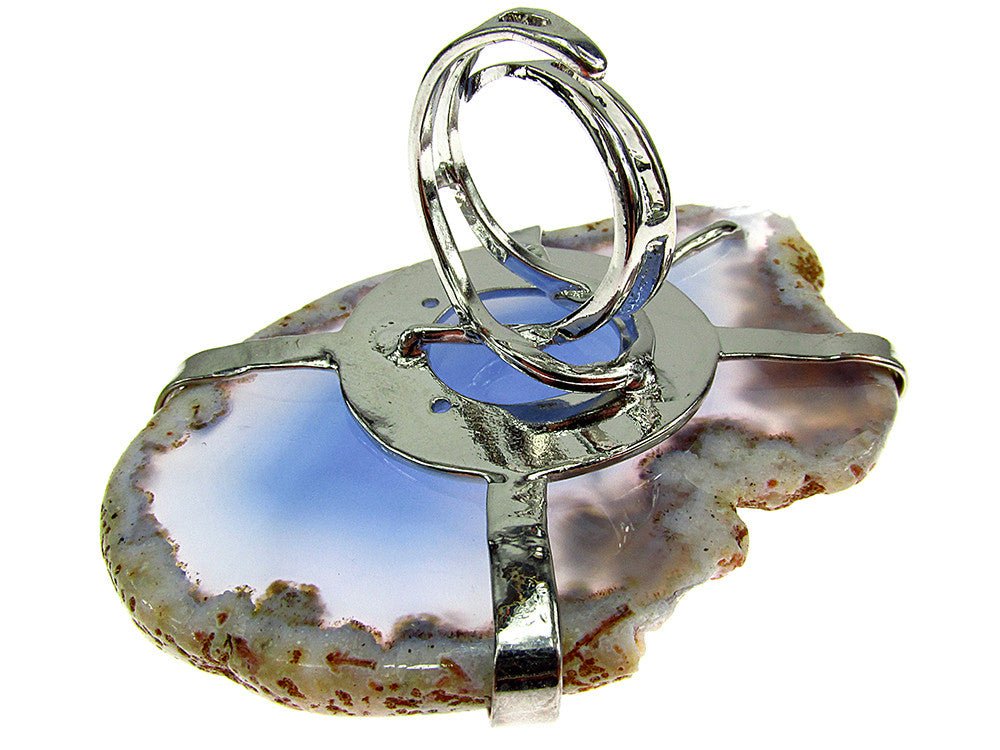 Inel reglabil statement masiv cu agat albastru natural 2A - GlamBazaar.ro