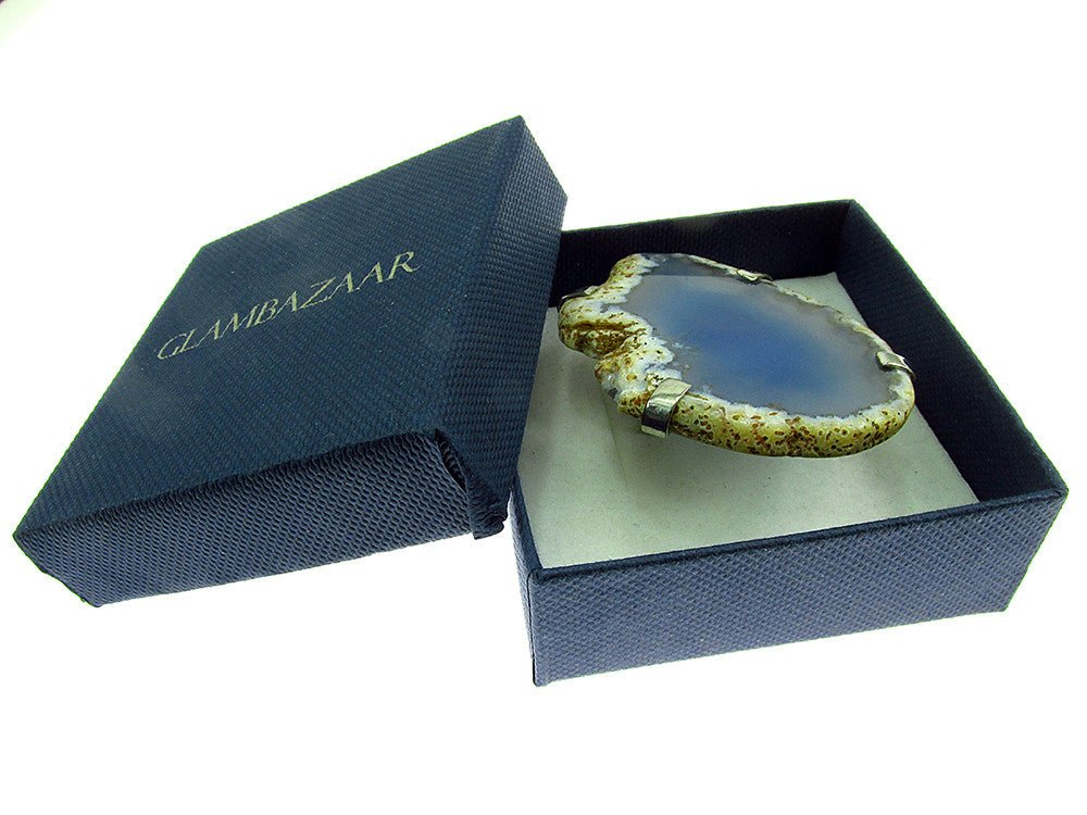 Inel reglabil statement masiv cu agat albastru natural 2A - GlamBazaar.ro