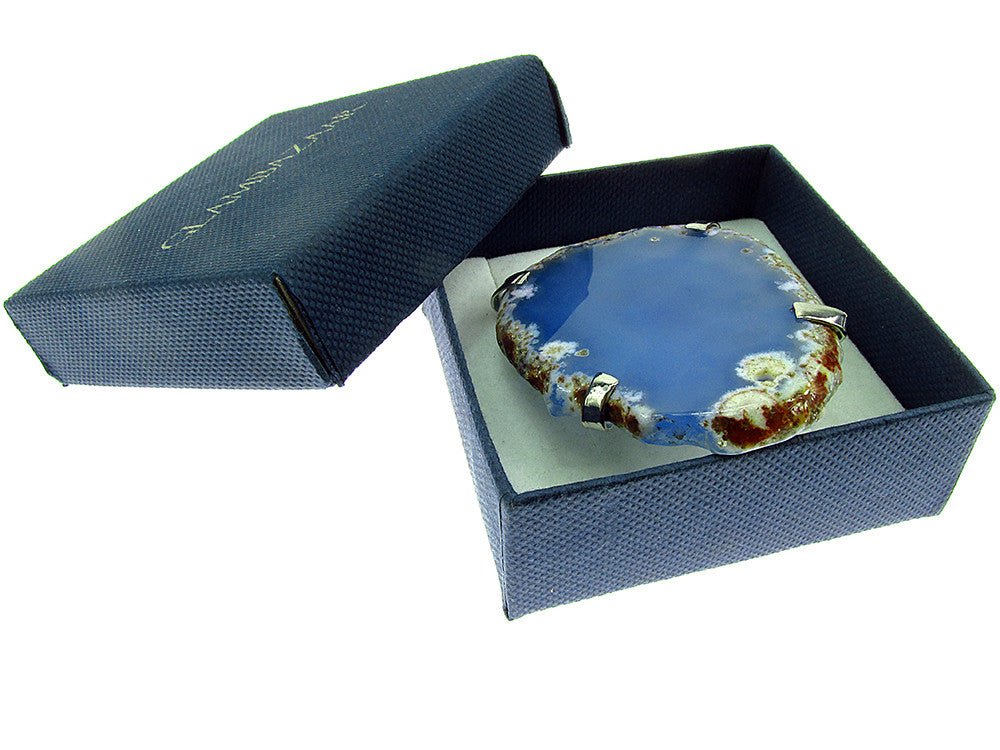 Inel reglabil statement masiv cu agat albastru natural 5A - GlamBazaar.ro