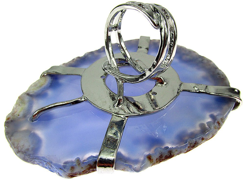 Inel reglabil statement masiv cu agat albastru natural 5A - GlamBazaar.ro