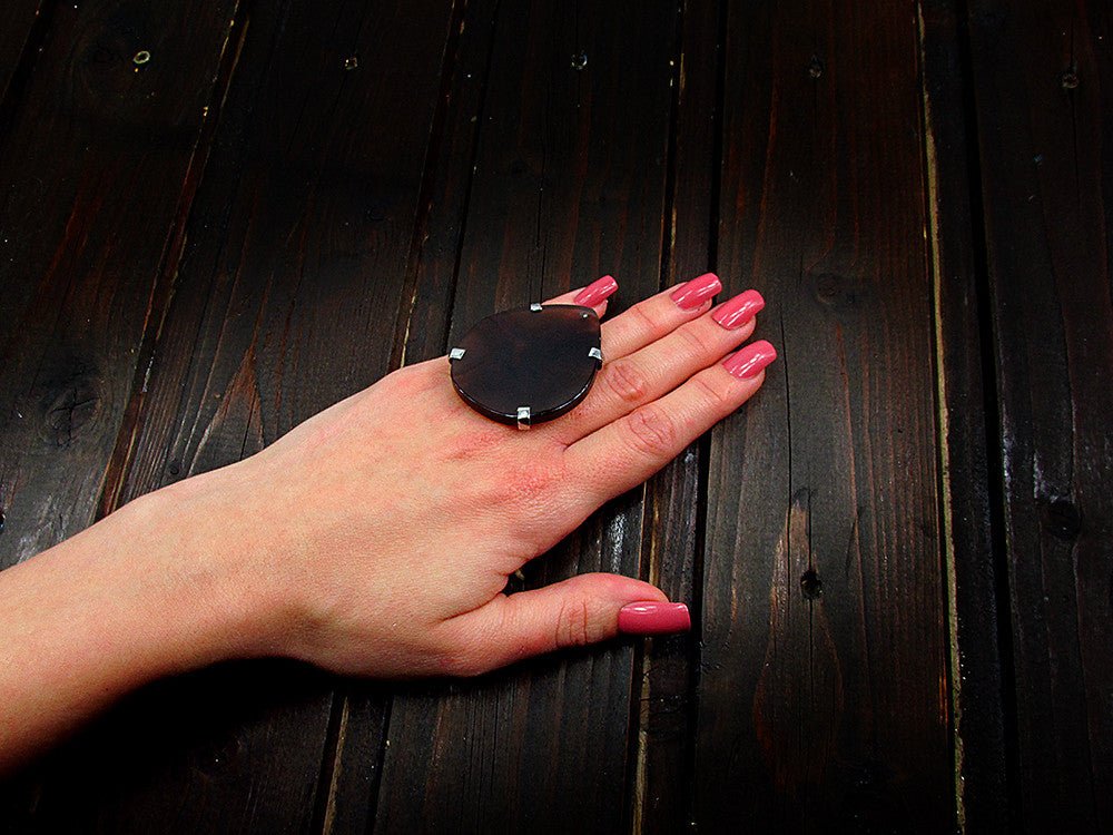Inel reglabil statement masiv cu agat caramiziu 9A - GlamBazaar.ro