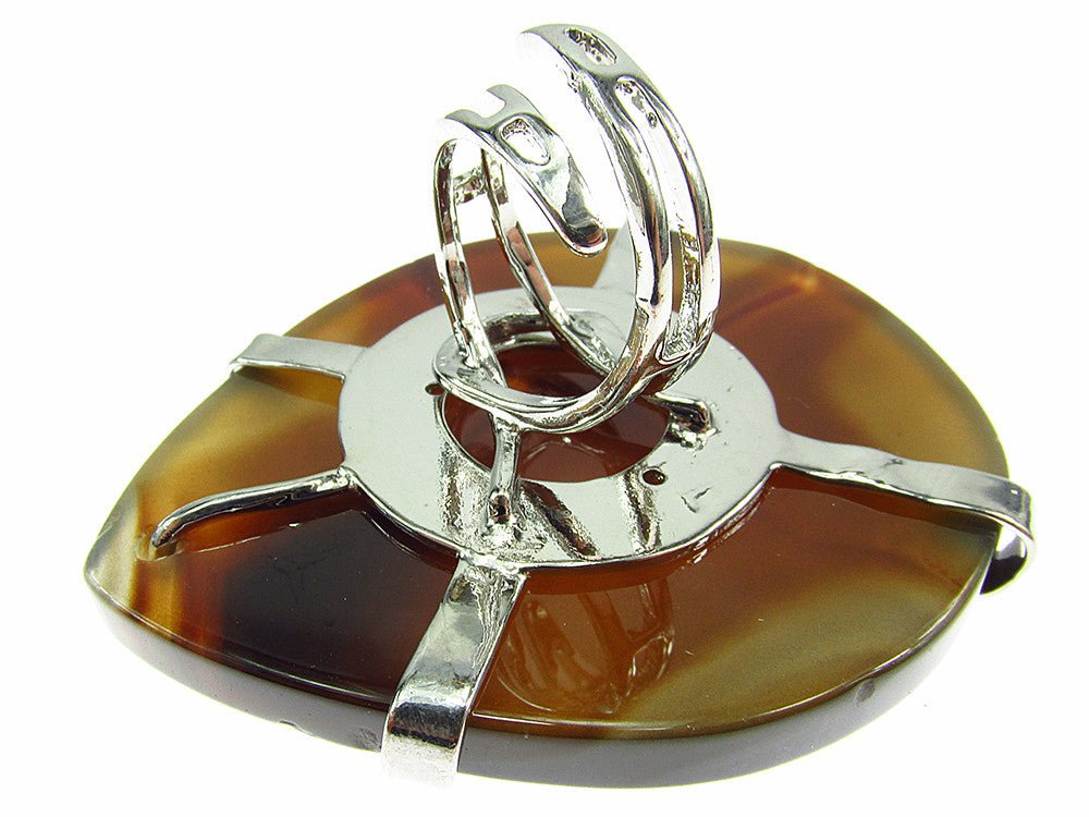 Inel reglabil statement masiv cu agat caramiziu 9A - GlamBazaar.ro