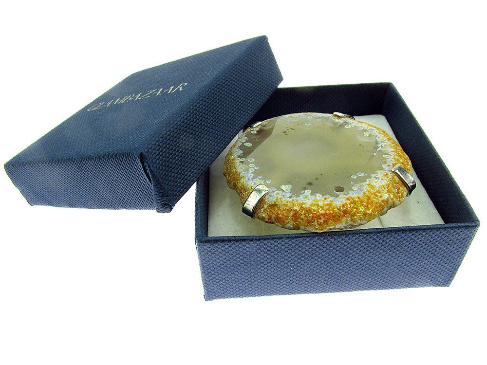 Inel reglabil statement masiv cu agat fumuriu geoda - GlamBazaar.ro