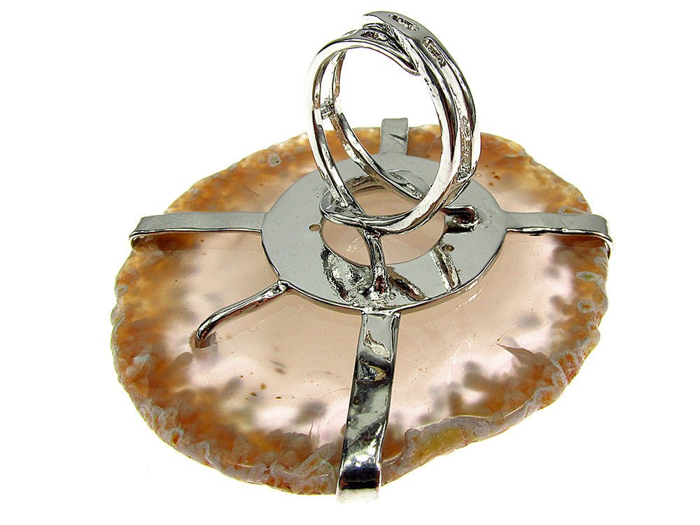 Inel reglabil statement masiv cu agat fumuriu geoda - GlamBazaar.ro